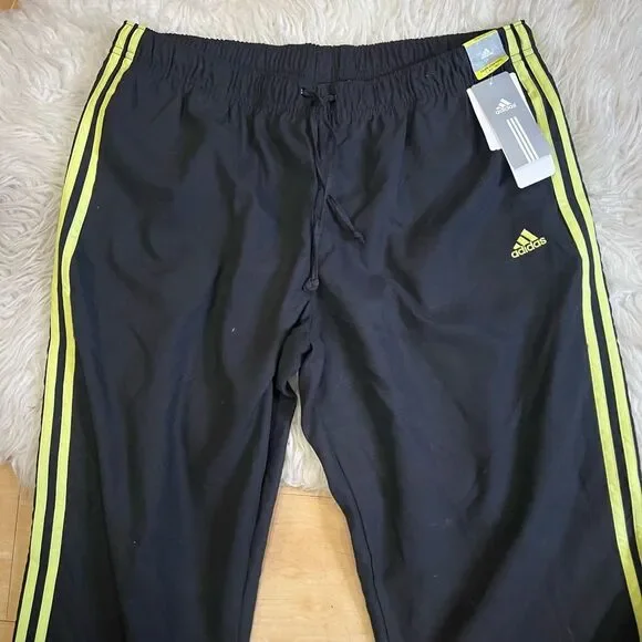 Y2K Adidas Black Neon Green Track Pants Nylon Elastic Size XL Climacool Rare - Picture 6 of 7